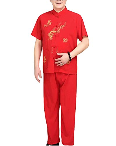 Mengmiao Kung Fu Uniform Tai Chi Kampfkunst Kleidung Wushu Anzug Trainingsanzug Tops Und Hose Rot XL von Mengmiao