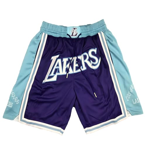 Mengmiao Lakers Shorts Herren, NBA Basketball Shorts, Atmungsaktiv und Schnell Trocknend mit Taschen, Sommer Basketball Hose für Training und Outdoor von Mengmiao