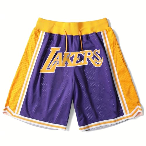 Mengmiao Lakers Shorts Herren, NBA Basketball Shorts, Atmungsaktiv und Schnell Trocknend mit Taschen, Sommer Basketball Hose für Training und Outdoor von Mengmiao
