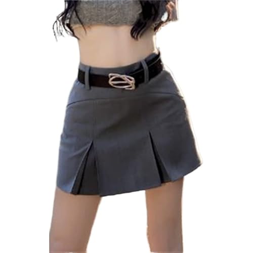 Hohe Taille Faltenröcke for Frauen Sommer solide koreanische Split Minirock Damen Casual A Line Röcke und Gürtel (Color : Gray, Size : S) von Mengsiy