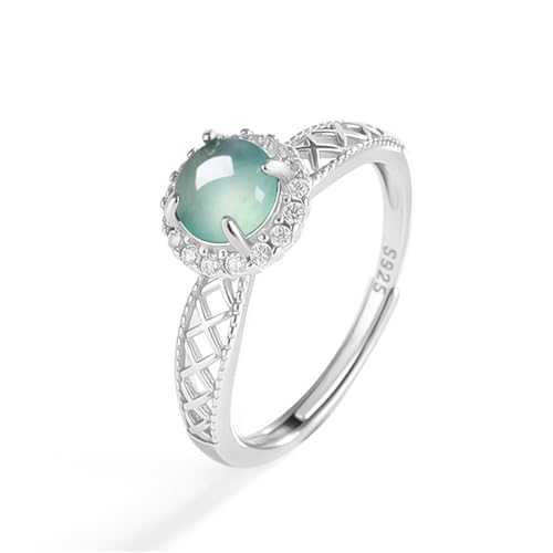 Mengsiy Damen-Ring aus S925er Sterlingsilber, eingelegt mit natürlichem grünem Jade, modischer Glücks-Edelsteinschmuck, Ewigkeitsversprechensring von Mengsiy