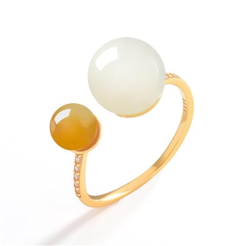 Mengsiy Natürlicher Hetian-Jade-Ring für Damen, offener Doppeledelstein, 925er Sterlingsilber, vergoldet, stapelbare Ringe, Schmuck Mengsiy Natürlicher Hetian-Jade-Ring für Damen, offener Doppeledelstein, 925er Sterlingsilber, vergoldet, stapelbare Ringe, Schmuck von Mengsiy