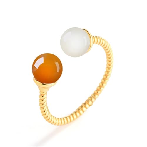 Mengsiy Ringe aus natürlicher Hetian-Jade für Damen, 925er Sterlingsilber, vergoldet, verstellbar, stapelbar, offener Edelsteinring, Geschenke von Mengsiy