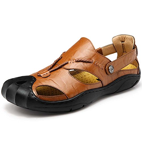Mengxx Herren Fischer Leder Sommer Sandalen Herren Geschlossene Zehe Ledersandalen Slip-on Sommer Schuhe (EU 40, Braun) von Mengxx