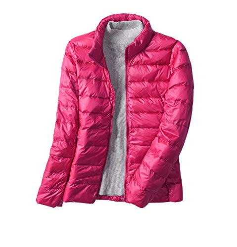 Damen Packbar Ultra Leicht Gewicht Stehkragen Slim Daunenjacke Outdoor Mantel Übergangsjacke Steppjacke Rose L von Mengyu