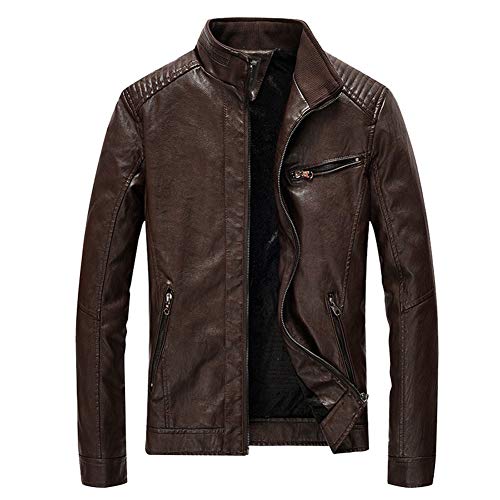 Lederjacke Jacke Herren Kunstlederjacke Männer Stehkragen Tailliert Slim Fit Kaffee2 3XL von Mengyu