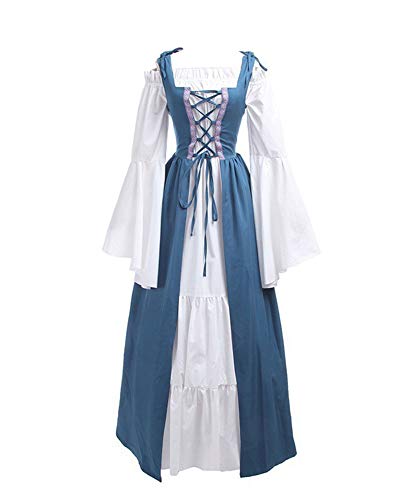 Mengyu Damen Mittelalter-Kostüm Langarm Vintage Retro Mittelalterkleid Gothic Prinzessin Kleid Blau 3XL von Mengyu