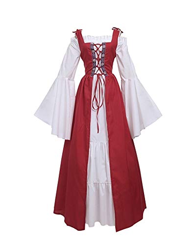 Mengyu Damen Mittelalter-Kostüm Langarm Vintage Retro Mittelalterkleid Gothic Prinzessin Kleid rot 3XL von Mengyu