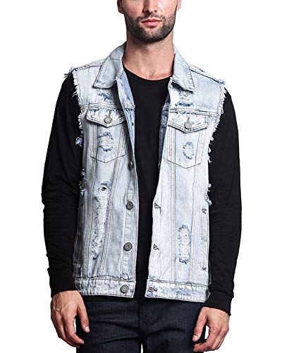 Mengyu Herren Jeansweste Retro Destroyed Zerrissene Vintage Jeans Weste Blau XL von Mengyu