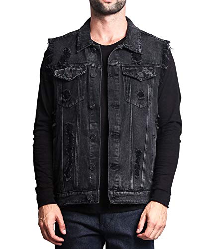 Mengyu Herren Jeansweste Retro Destroyed Zerrissene Vintage Jeans Weste Schwarz L von Mengyu