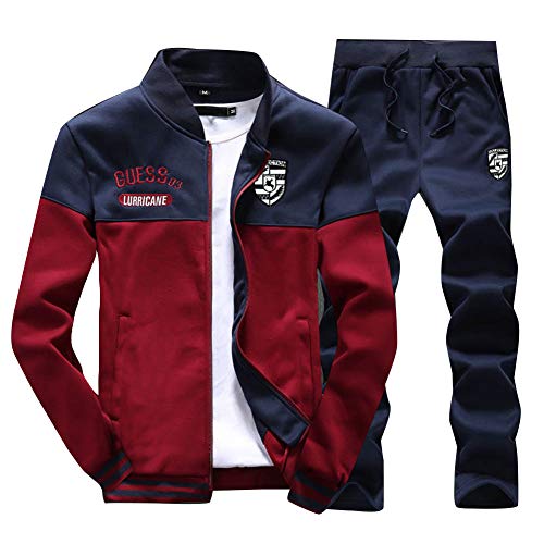 Mengyu Herren Trainingsanzug Jogginganzug Freizeitanzug Jogginghose + Sweatjacke Burgunderrot L von Mengyu