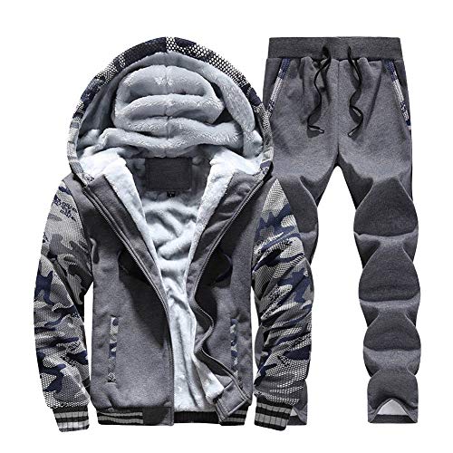 Mengyu Herren Winter Gefüttert Jogginganzug Trainingsanzug Sportanzug Sweatjacke + Jogginghose Rauchfarben XL von Mengyu