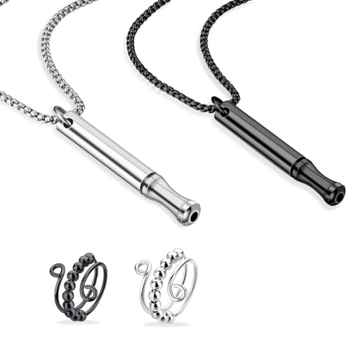 Menibeuty 2 Stück Atemkette mit 2 Stressabbau Ringe, Anti Stress Ring Atemkette für Männer und Frauen Meditationshilfe Stressabbau,Achtsame Atmung Halskette für Meditation Entspannung Beruhigung von Menibeuty