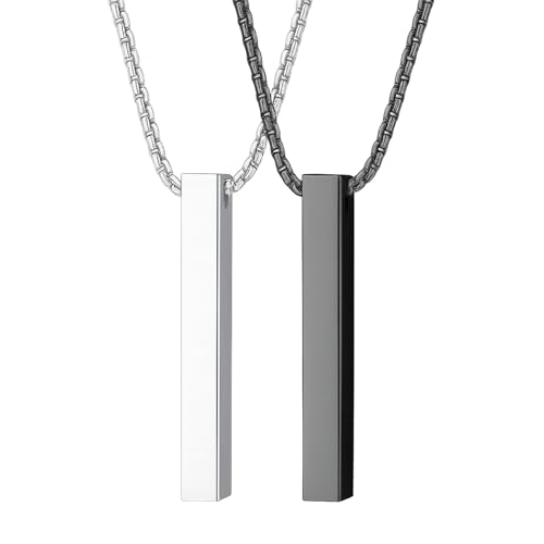 Menibeuty 2 Stück Kette Herren, Stereo-Rechteck Kette Bar Anhänger Halskette Kettes Männer Halskette, Stilvoll Anhänger Quader Bar für Männer Damen Pärchen Schmuck Geschenk (61-70cm) von Menibeuty