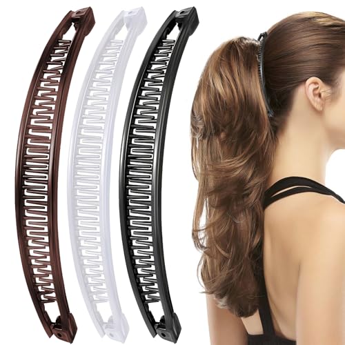 Menibeuty 3Stück Bananenspange Haare, Haarklammer Damen -Banana Hair Clip, Haarclips Mädchen-Banana Clips Dickes Haar,Banane Haarspangen Frauen Für Pferdeschwanz(Schwarz,Weiß,Braun) von Menibeuty