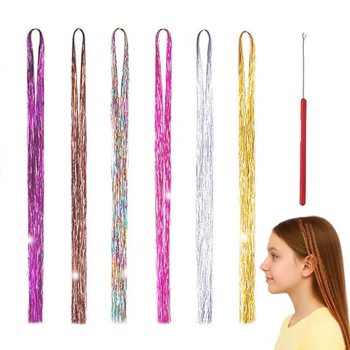 Menibeuty 6Pcs Hair Tinsel, Bunte Haarsträhnen Kinder Haar Lametta, Tinsel Hair Extensions, Glitzer Haarsträhnen, bunte Haardekorationen Menibeuty 6Pcs Hair Tinsel, Bunte Haarsträhnen Kinder Haar Lametta, Tinsel Hair Extensions, Glitzer Haarsträhnen, bunte Haardekorationen von Menibeuty