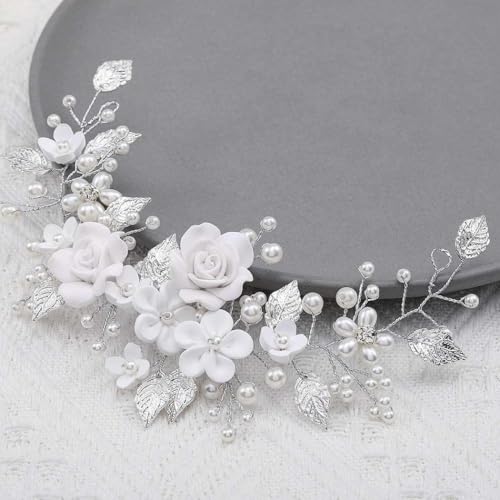 Menibeuty Haarschmuck Hochzeit,1pcs Silber Kristall Stirnband Kristall Haar Reben Blume Blatt Braut Haarchmuck Haarschmuk Braut Für Damen Und Mädchen Haaschmuck Hochzeit Brauts Silber von Menibeuty