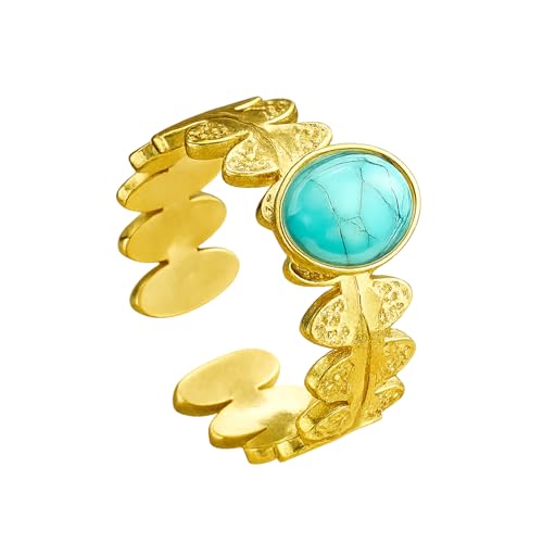 Menibeuty Ring Gold Damen und Herren mit Ovalen türkisen, Größenverstellbar Ring Türkis, Ringe Gold Wasserfest, Ringe Edelstein Geschenk Damen Schmuck Menibeuty Ring Gold Damen und Herren mit Ovalen türkisen, Größenverstellbar Ring Türkis, Ringe Gold Wasserfest, Ringe Edelstein Geschenk Damen Schmuck von Menibeuty