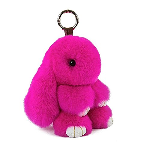Weiche flauschige Kaninchen Schlüsselanhänger Nette Plüsch Hase Schlüsselanhänger Plüsch Hase Schlüsselanhänger Kunstpelz Schlüsselanhänger Pompom Schlüsselanhänger Dekoration (Rose(18cm)) von Menocetri