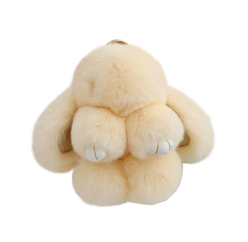 Weiche flauschige Kaninchen Schlüsselanhänger Nette Plüsch Hase Schlüsselanhänger Plüsch Hase Schlüsselanhänger Kunstpelz Schlüsselanhänger Pompom Schlüsselanhänger Dekoration (beige(18cm)) von Menocetri