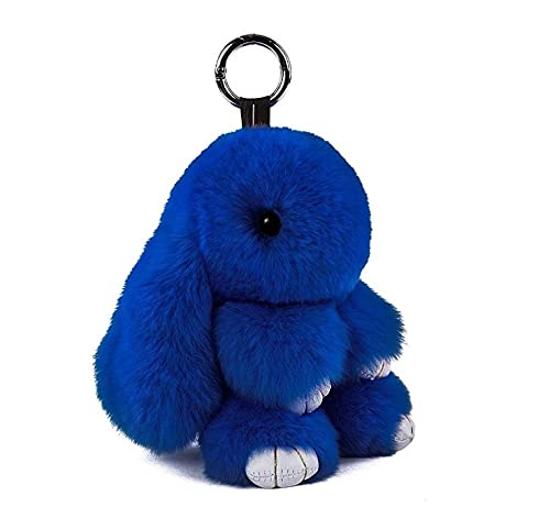 Weiche flauschige Kaninchen Schlüsselanhänger Nette Plüsch Hase Schlüsselanhänger Plüsch Hase Schlüsselanhänger Kunstpelz Schlüsselanhänger Pompom Schlüsselanhänger Dekoration (dunkelblau(13cm)) von Menocetri
