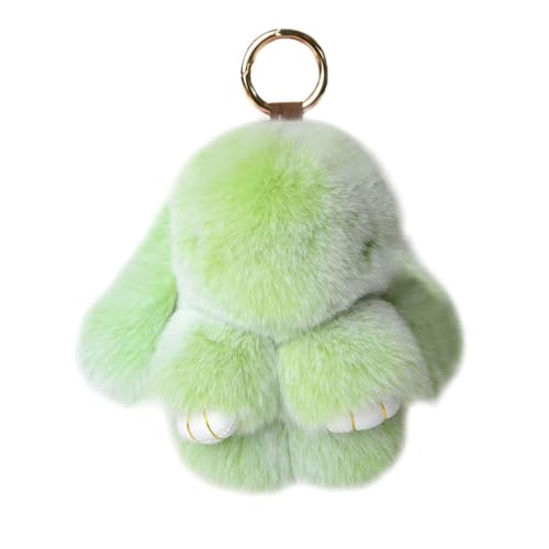 Weiche flauschige Kaninchen Schlüsselanhänger Nette Plüsch Schlüsselringe Kunstpelz Schlüsselanhänger Pompom Schlüsselanhänger Dekoration (light green, 15cm) von Menocetri