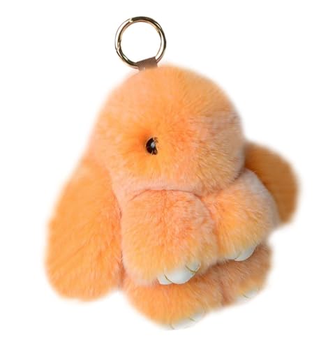 Weiche flauschige Kaninchen Schlüsselanhänger Nette Plüsch Schlüsselringe Kunstpelz Schlüsselanhänger Pompom Schlüsselanhänger Dekoration (orange, 10cm) von Menocetri