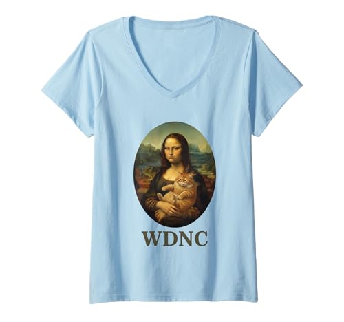 Damen Es ist Uns egal Mona Lisa Menopause Cat WDNC T-Shirt mit V-Ausschnitt von Menopause Is Hot T-Shirts For Women