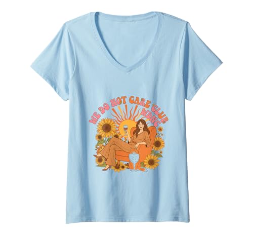 Damen Frauen Wechseljahre We Do Not Care Club WDNC Cat T-Shirt mit V-Ausschnitt von Menopause Is Hot T-Shirts For Women