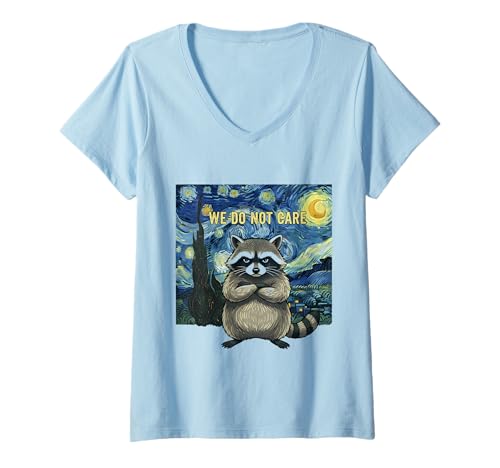 Damen Lustige Menopause WDNC Waschbär Sternennacht Van Gogh Art T-Shirt mit V-Ausschnitt von Menopause Is Hot T-Shirts For Women