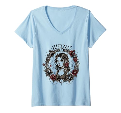 Damen Menopause Tattoo Style WDNC vor der Menopause T-Shirt mit V-Ausschnitt von Menopause Is Hot T-Shirts For Women