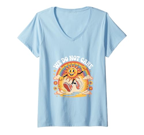 Damen Retro vor der Menopause Vintage WDNC Sonne Retro Regenbogen Wechseljahre T-Shirt mit V-Ausschnitt von Menopause Is Hot T-Shirts For Women