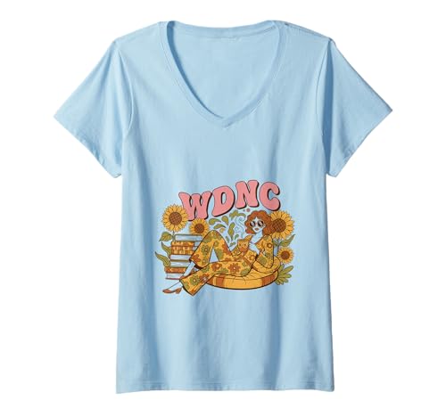 Damen Vintage 70er Jahre Pre-Menopause WDNC We Do Not Care T-Shirt mit V-Ausschnitt von Menopause Is Hot T-Shirts For Women