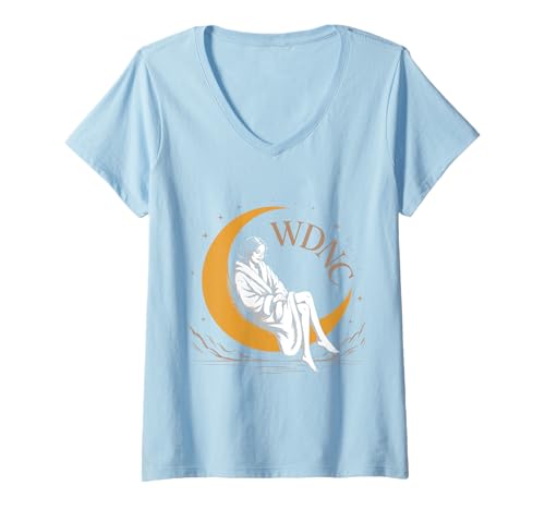 Damen WDNC Funny We Do Not Care Menopause Frauen Stern Mond T-Shirt mit V-Ausschnitt von Menopause Is Hot T-Shirts For Women