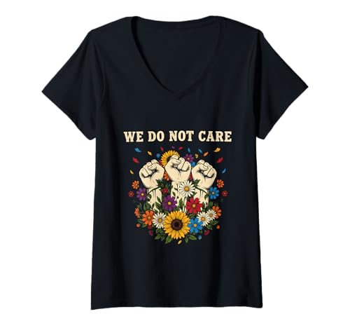 Damen WDNC We Do Not Care Menopause Faust Blumen T-Shirt mit V-Ausschnitt von Menopause Is Hot T-Shirts For Women