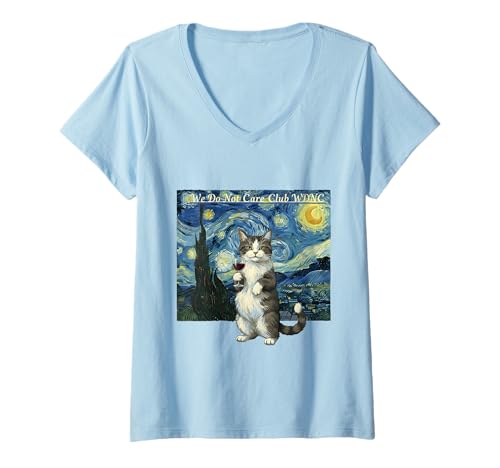 Damen We Do Not Care Club Van Gogh Lustige Katze WDNC T-Shirt mit V-Ausschnitt von Menopause Is Hot T-Shirts For Women