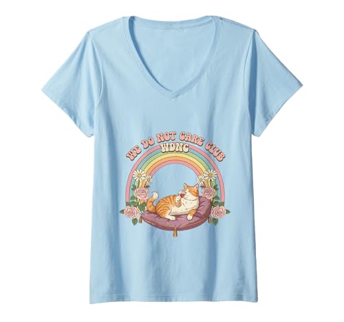 Damen We Do Not Care Club WDNC Cat Rainbow im Vintage-Stil vor den Wechseljahren T-Shirt mit V-Ausschnitt von Menopause Is Hot T-Shirts For Women