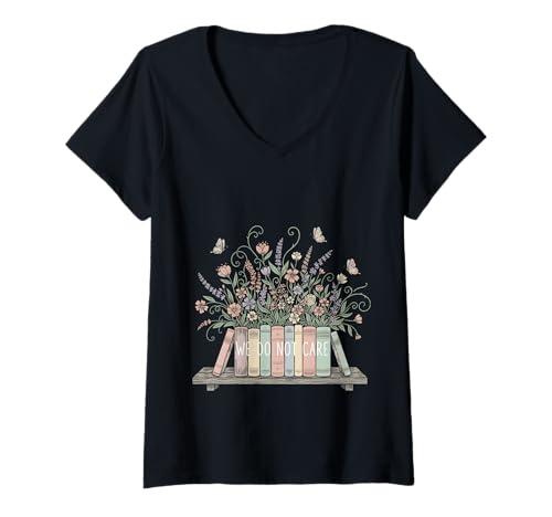 Damen We Do Not Care Floral Books Lustiges Lesegerät für die Wechseljahre T-Shirt mit V-Ausschnitt von Menopause Is Hot T-Shirts For Women