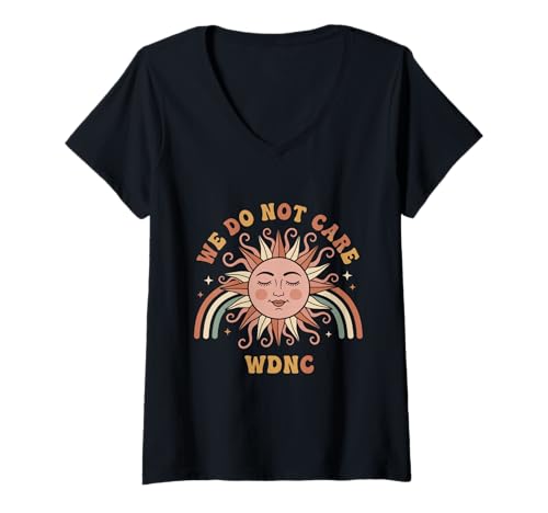 Damen We Do Not Care WDNC, Retro Sun Rainbow, lustige Damen T-Shirt mit V-Ausschnitt von Menopause Is Hot T-Shirts For Women