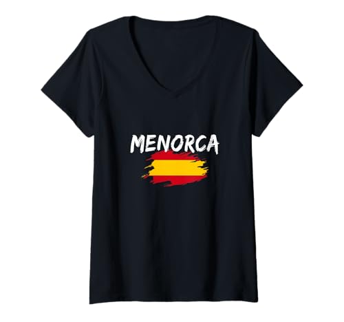 Damen Menorca Spanien Flagge Vintage Insel Menorca T-Shirt mit V-Ausschnitt Damen Menorca Spanien Flagge Vintage Insel Menorca T-Shirt mit V-Ausschnitt von Menorca Spanien Fan Geschenkideen