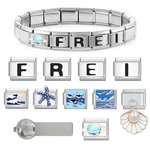 Menore Italian Charm Bracelet, 12PCS Italian Charms Armband Set mit Öffnungswerkzeug und Armband, DIY Abnehmbar 9mm Edelstahl Module für Italienische Armbänder, Geschenk für Frauen Mädchen von Menore