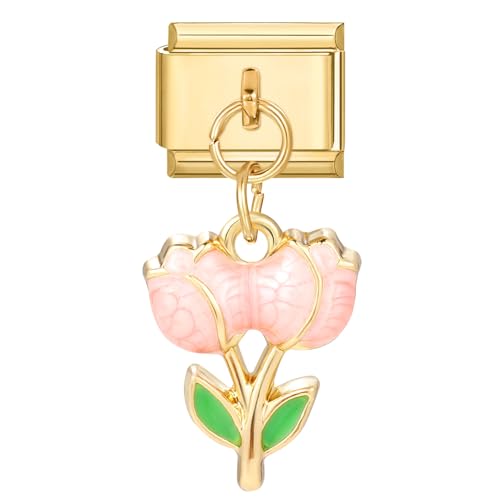 Menore Italian Charm Bracelet Gold, 9mm Italian Charms mit Anhänger, Armband Zubehör, DIY Abnehmbar Edelstahl Module für Italienische Armbänder, Italian Style Charms für Damen von Menore