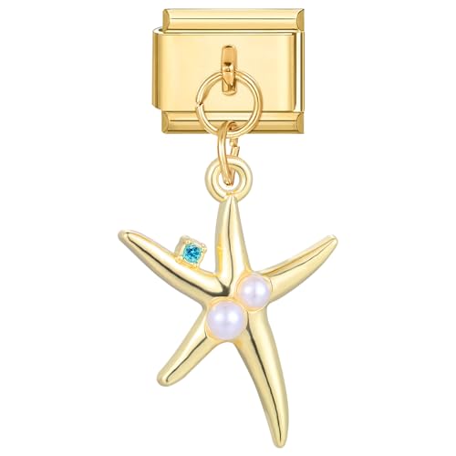 Menore Italian Charm Bracelet Gold, 9mm Italian Charms mit Anhänger, Armband Zubehör, DIY Abnehmbar Edelstahl Module für Italienische Armbänder, Italian Style Charms für Damen von Menore