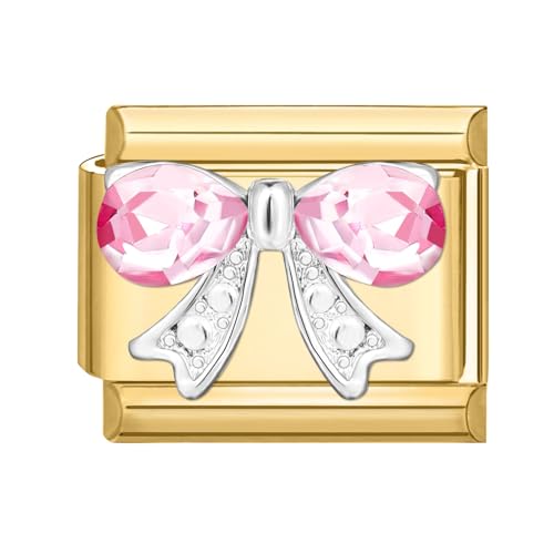 Menore Italian Charm Bracelet Gold, 9mm Italian Charms mit Anhänger, DIY Abnehmbar Edelstahl Module für Italienische Armbänder, Armband Zubehör, Italian Style Charms für Damen von Menore