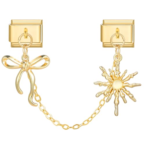 Menore Italian Charm Bracelet Gold, 9mm Italian Charms mit Anhänger Gold, Armband Zubehör, DIY Abnehmbar Edelstahl Module für Italienische Armbänder, Italian Style Charms für Damen von Menore