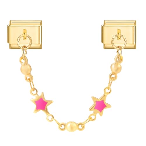 Menore Italian Charm Bracelet Gold, 9mm Italian Charms mit Anhänger Gold, Armband Zubehör, DIY Abnehmbar Edelstahl Module für Italienische Armbänder, Italian Style Charms für Damen von Menore