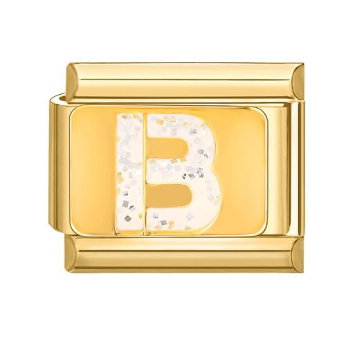 Menore Italian Charm Bracelet Gold, A-Z Buchstaben 9mm Italian Charms, DIY Abnehmbar Edelstahl Module für Italienische Armbänder, Armband Zubehör, Italian Style Charms für Damen von Menore