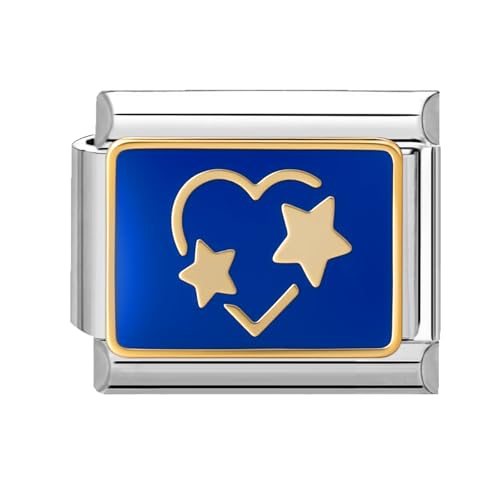 Menore Italian Charm Bracelet Silber, Blaue Stern & Mond Serie 9mm Italian Charms, DIY Abnehmbar Edelstahl Module für Italienische Armbänder, Armband Zubehör, Italian Style Charms für Damen von Menore