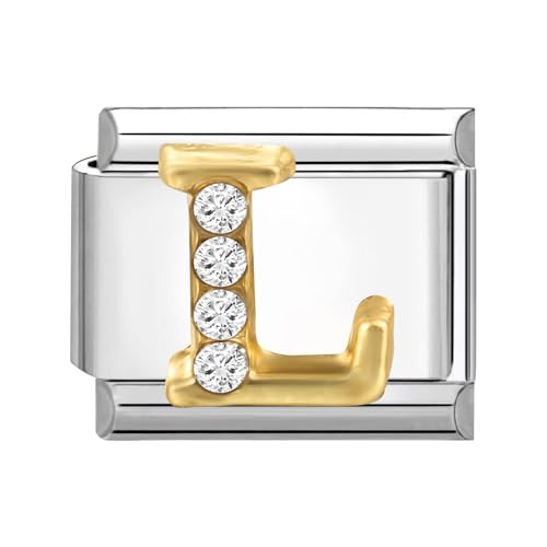 Menore Italian Charm Bracelet Silber Gold, A-Z Buchstaben 9mm Italian Charms, DIY Abnehmbar Edelstahl Module für Italienische Armbänder, Armband Zubehör, Italian Style Charms für Damen von Menore