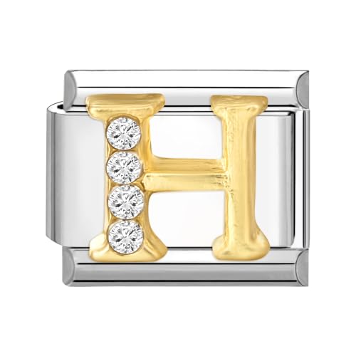 Menore Italian Charm Bracelet Silber Gold, A-Z Buchstaben 9mm Italian Charms, DIY Abnehmbar Edelstahl Module für Italienische Armbänder, Armband Zubehör, Italian Style Charms für Damen von Menore